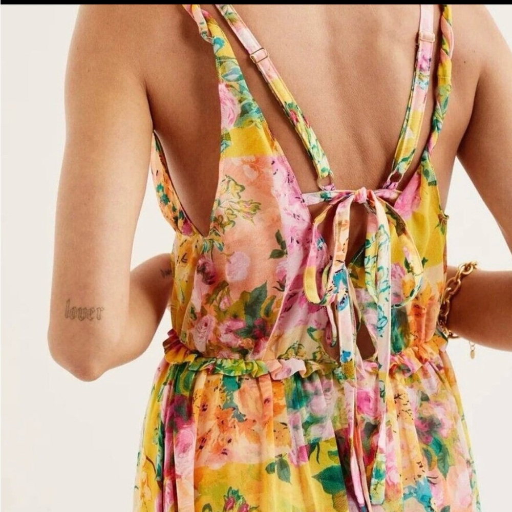 New with tags! Madison For Love And Lemons Yellow Pink Asymmetrical Sundress - Picture 6 of 9
